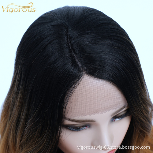 Vigorous hot sale cheap shipping 26 inch premium high grade long side part beautiful transparent synthetic lace frontal wigs
